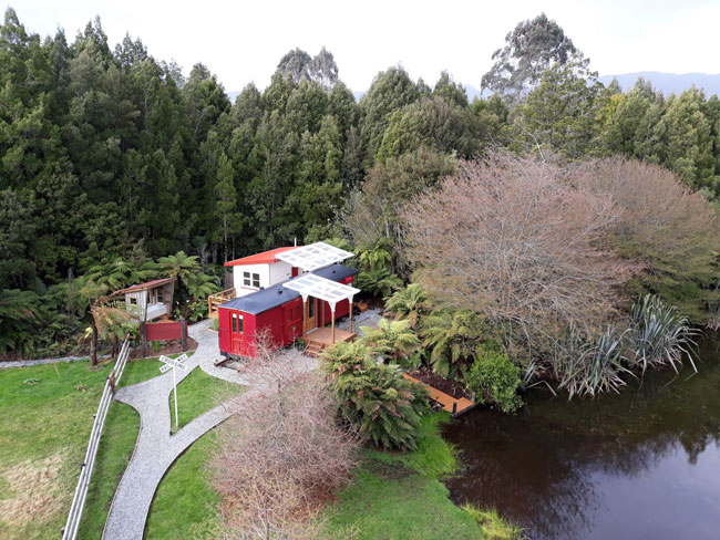 Te Pahika Guards Van/Train Carriage - aerial shot