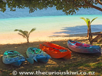 Kayaks on the beach at Stevenson's at Manase